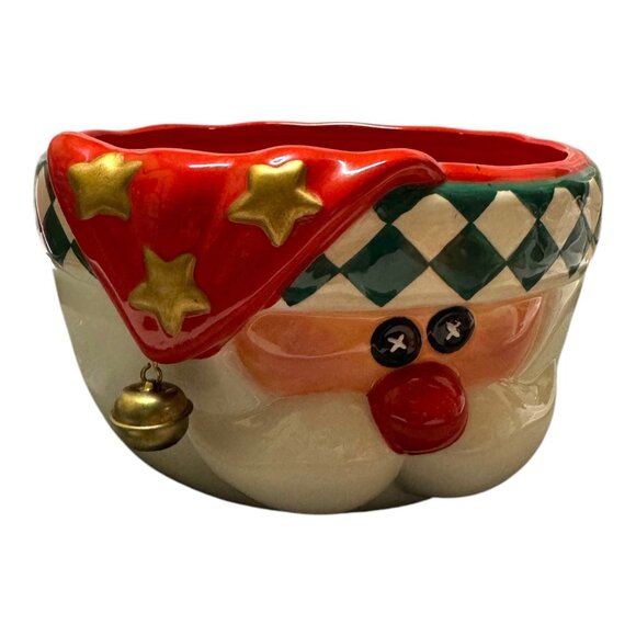 Vintage Palm Tree Co. LTD Ceramic Santa Bowl With Bell & Star Accents - Picture 9 of 9